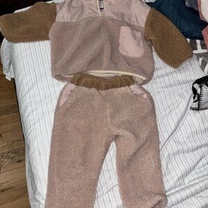 Zara Pink and Brown Sherpa Kids Matching Set